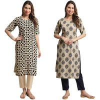 Pinkmint Crepe Regular Fit Kurta Set For Women Ll Printed Kurti & Pant Set Ll Combo Kurta Set Ll (Pack Of 2), Xl, Multicolor