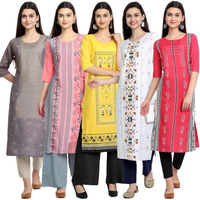Pinkmint Women's Crepe Kurti For Women's Ll Traditional Kurti For Women Ll The Ultimate Kurti Collection (Pack Of 5)