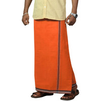 Prakasam Cotton Mens Single (1.28 X 2.00 Mtrs) Colour Thalapathi Border Dhoties Single Dhoties (Orange)