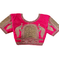 Pujia Mills Women's Zari Embroidery & Coding Twins Sequins Readymade Blouse (Dorr Parent Pink M)