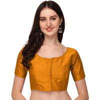 Pujia Mills Women's Silk Shoulder Puff Sleeve Readymade Saree Blouse