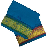 Prakasam Cotton Mens Panchakacham 9X5 Unbleached Cotton Colour Dhoti + Towel Set (Royal Blue)