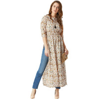 Miss Chase Women's Multicolored Round Neck 3/4 Sleeve Floral Tie-Up Tassel Detailing Front Slit Maxi Top (Mcaw18Tp11-96-192-07, Multicolor-Base Peach, Xxl)