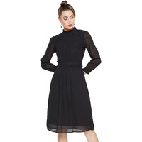 Rare Women's Polyester A-Line Knee-Length Dress (Ep2829B_Black_L)