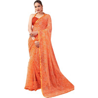 Satrani Women's Chiffon Bandhani Printed Saree With Unstitched Blouse Piece (3698S122N_Orange)