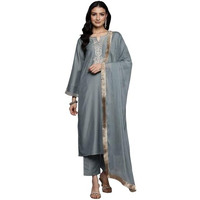 Varanga Women Grey Zari Embroidered Sequins Embellished Kurta With Bottom And Dupatta