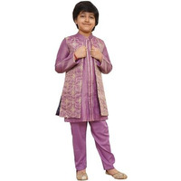 Vastramay Boys' Purple Jacket, Kurta And Pyjama Set