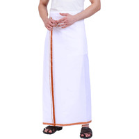 Prakasam Cotton Mens Single White Dhoti With Copper Jari Border Single Dhoti (1.28X2.00 Mtrs)