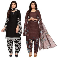 Yashika Women's Crepe Dress Material Set For Women | Unstitched Printed Fabric For Kurta Bottom & Dupatta (Ys-Black Arya-Coffee Flower)