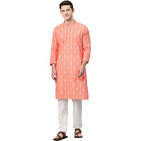 See Designs Mens Kurta | Specially Crafted And Designed For The Eid Festival Men Orange Kurta Set Mandarin Collar Long Sleeves | Sdkt88801L