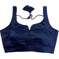 Pujia Mills Women's Heavy Phantom Silk Bollywood Style Sleeveless Trendy Blouse(Veda) (Navy Blue, 32)