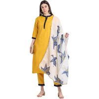 Anni Designer Women's Cotton Blend Straight Kurta With Palazzo & Dupatta (Sunki-Yellow_Xxl_Yellow_Xx-Large)