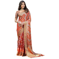 Satrani Women's Organza Banarasi Jacquard Saree With Unstitched Blouse Piece (3414S203N_Orange)
