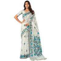Satrani Women's Cotton Jacquard Saree With Unstitched Blouse Piece (3417S217N_White)