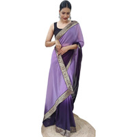 Shiv Textiles Womens Gorgette Less Border Zip And Go Pre-Stitched Saree  Effortless Wear & Comfort : Ready To Wear Saree(Sb-St-R-23-Violet)