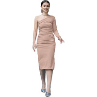 Purvaja Womens One Sholder Below Knee Length Dress (Shine-074-Rose_Peach_X-Large)