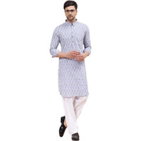 See Designs Grey Cotton Regular Fit Printed Pathani Kurta_Sdkt1239M