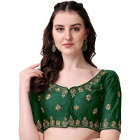 Pujia Mills Women's Silk Embroidery Coding Multi Work Readymade Saree Blouse(Reena Green_38)