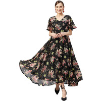 Rare Women's Georgette Fit And Flare Calf Length Dress (Ep3153_Black_Xl)