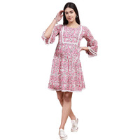 Stylum Women's Floral Printed Cotton Tiered A-Line Dress (Drsalpha44_Pink, Xxl)