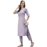 Stylum Women's Self Woven Striped Cotton Blend Straight Kurta Pant Set (Mauve) (In, Alpha, 4Xl, Plus, Mauve)