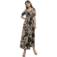 Sugathari Creap Beige & Black Boat Neck Maxi Western Dresses For Women (Dress2 86 Chikku M)