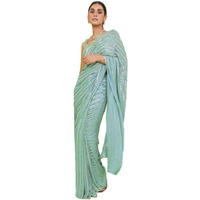 Satrani Women's Georgette Sequence Embroidery Saree With Unstitched Blouse Piece (3148S103N_Light Green & Golden)