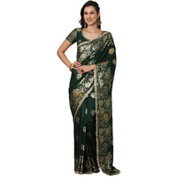 Satrani Women's Cotton Silk Banarasi Jacquard Saree With Unstitched Blouse Piece (4067S6419N_Dark Green)