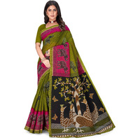 Tamaira Fashion Women's Elephant Printed Pure Cotton Mulmul Saree Without Blouse Piece(11611_Mehendi&Magenta)