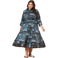Tissu Women's Plus Size Black Printed Pure Cotton Fit & Flare Dress (2279_Black_4Xl)