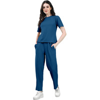 Selvia Co-Ords Set For Women|Lycra Top & Trouser Set|Casual Co-Ords Set For Women|Solid Two Piece Co-Ord Set|Sports Wear Co-Ords Set(707Ctk11668N-S_Teal Blue)