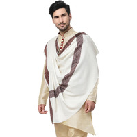 Weavers Villa Men's Woven Border Beige Woolen Lohi/Shawl (White), 125Cm X 250Cm