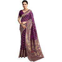 Satrani Women's Banarasi Silk Weaving Saree With Unstitched Blouse Piece (4208S851N_Wine)