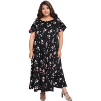 Oomph! Women's Western & Fusion Wear Crepe A-Line Maxi Plus Size Dress - Soot Black - Od250_4Xl
