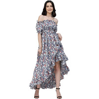 Oomph! Women's Crepe Fit And Flare Knee-Length Dress (Md675_Multicolour