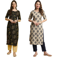Pinkmint Printed Round Neck Kurta Set For Women Ll Kurti & Pant Set For Women Ll Regular Fit Kurta Set (Pack Of 2)