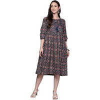 Anubhutee Women's Cotton A-Line Knee-Length Casual Dress (Abwkas23365_Bk_M_Navy Blue