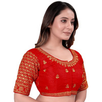 Pujia Mills Women's Blouse Readymade Blouse Embroidery Blouse Readymade Blouses For Women Readymade Blouses For Women Half Readymade Saree Blouse For Women Red Blouse Readymade (Sigma Red 38)