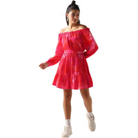 Bewakoof Women's All Over Printed Regular Fit Full Sleeve Off Shoulder Pure Satin Dress_645120_Orange_L