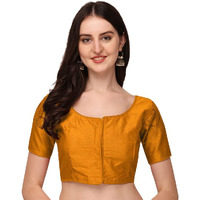 Pujia Mills Women's Silk Puff Sleeve Readymade Saree Blouse (Puffy_Yellow_38)