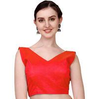 Pujia Mills Women's Phantom Silk Sleeveless Saree Blouse (Dark Red)
