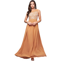 Miss Chase Women's Boat Neck Sleeveless Embroidered Georgette Maxi Dress (Plus Size) (Mcaw19D08-45-284-06, Dusty Orange, Xl)