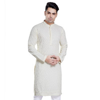 Divisive Men's Sequince Embroidered Cotton Blend Only Slim Fit Kurta (Dkrt105_Xxxl_Cream)