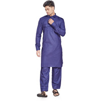 Divisive Men's Cotton Blend Pathani Kurta Pyjama Set (Dkrt458_Xl_N Blue)