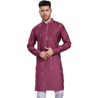 Divisive Men's Embroidered Silk Blend Only Slim Fit Kurta (Dkrt830_Xl_Wine)