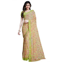 Rani Saahiba Women's Printed Chiffon Saree Without Blouse (Skr11742_Parrot Green)