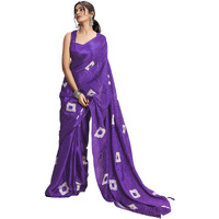 Satrani Women's Dola Silk Bandhani Printed Pleated Ready To Wear Saree With Unstitched Blouse Piece (18Rs159N_Violet)
