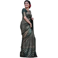 Flosive Women's Present Banarasi Soft Lichi Silk Saree Beautiful Jacquard Rich Pallu Design Work Zari Woven Kanjivaram Silk Style Saree With Soft Lichi Silk Blouse Piece Ayn Royal Mix (Green).