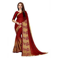 Glory Sarees Plain Weave Silk Blend Saree With Blouse Piece (Luxury108_Maroon)