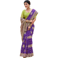 Satrani Women's Silk Blend Banarasi Jacquard Saree With Unstitched Blouse Piece (3889S316N_Violet)